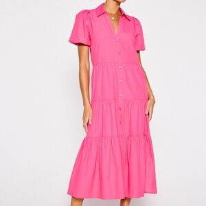 Brochu Walker Havana Dress Hot Pink Cotton Puff Sleeve